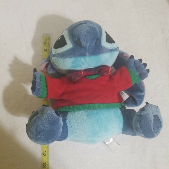 Disney Store Stitch Plaid Bow Tie Red Sweater Stuffed Plush Animal Holiday - Picture 9 of 9